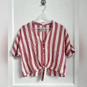 Rails Thea Tie Front Linen Button Up in Seville Stripe